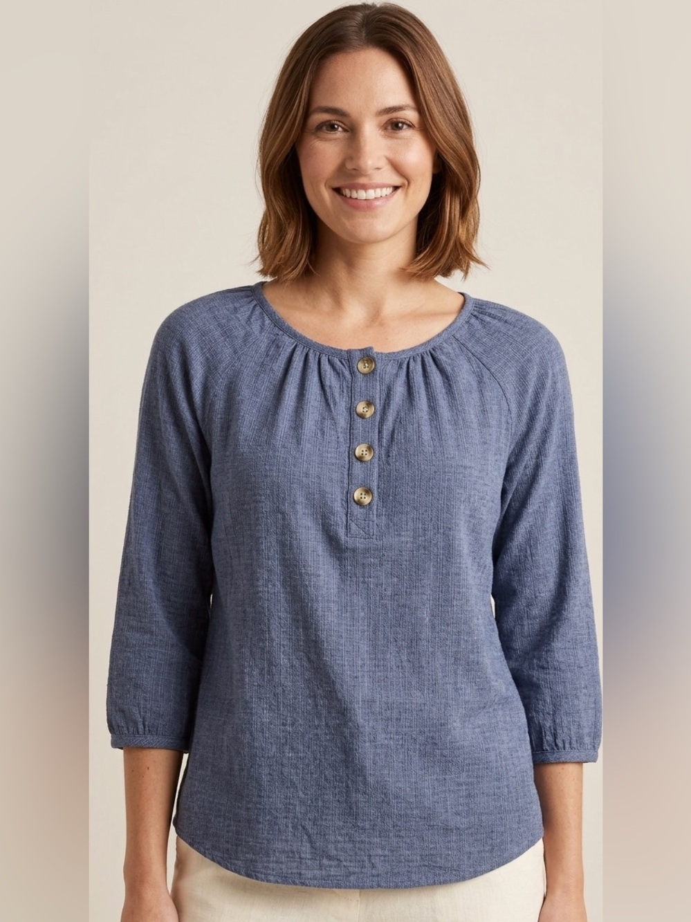 Como Blu Classic Blue Button-Front Women's Top